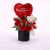 Valentine Red Roses Box with Teddy & Balloon